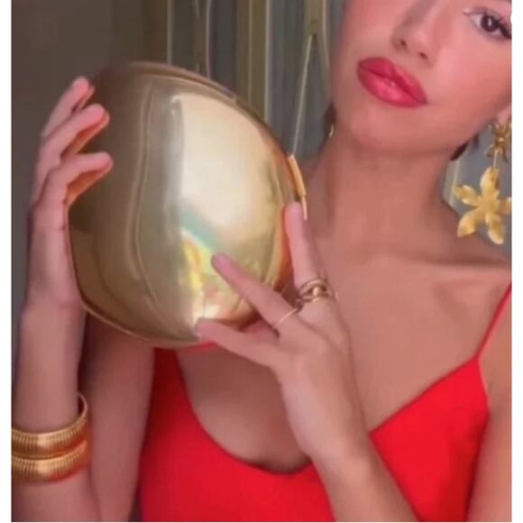 NWT Zara Metallic Oval Minaudiere Bag Purse Clutch Shoulder Chain Metallic Glam - Picture 7 of 7